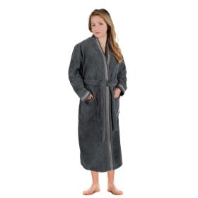Turkish Cotton Terry Kimono Embroidered Super-Soft Unisex Bathrobe (Color: Grey-Stone, size: small)
