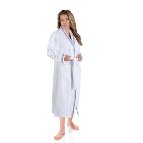 Turkish Cotton Terry Kimono Embroidered Super-Soft Unisex Bathrobe (Color: Grey-White, size: large)