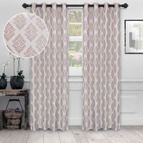 Venetian Damask Jacquard Grommet Traditional Curtain Panel Set (Color: Brass, size: 52" X 84")