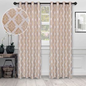 Venetian Damask Jacquard Grommet Traditional Curtain Panel Set (Color: Gold, size: 52" X 108")