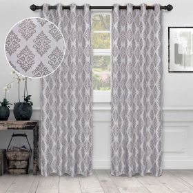 Venetian Damask Jacquard Grommet Traditional Curtain Panel Set (Color: Nickel, size: 52" X 84")
