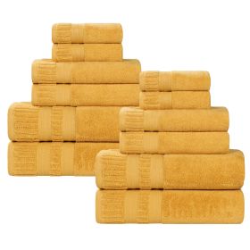 Venice Zero Twist Cotton Medium Weight Absorbent 12 Piece Towel Set (Color: Gold, size: 12 Piece Towel Set)