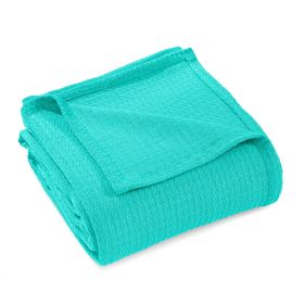 Waffle Weave Honeycomb Knit Soft Solid Textured Cotton Blanket (Color: Turquoise, size: King)