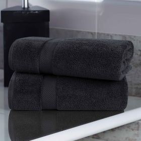 Zero-Twist Cotton Solid Soft Absorbent 2 Piece Bath Sheet Set (Color: Black, size: 2 Piece Bath Sheets)
