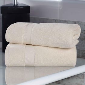 Zero-Twist Cotton Solid Soft Absorbent 2 Piece Bath Sheet Set (Color: Ivory, size: 2 Piece Bath Sheets)