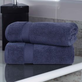 Zero-Twist Cotton Solid Soft Absorbent 2 Piece Bath Sheet Set (Color: Midnight Blue, size: 2 Piece Bath Sheets)