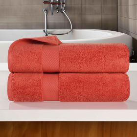 Zero Twist Cotton Ultra-Soft Absorbent 2 Piece Bath Towel Set (Color: Brick, size: 2 Piece Bath Towels)