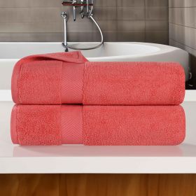 Zero Twist Cotton Ultra-Soft Absorbent 2 Piece Bath Towel Set (Color: Coral, size: 2 Piece Bath Towels)